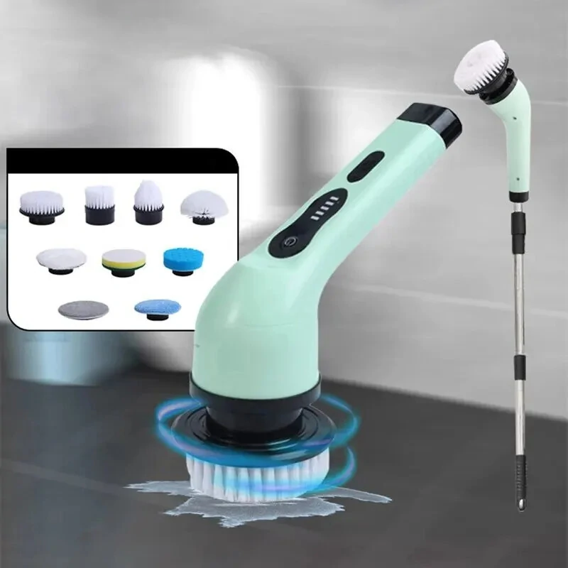 (image for) 2000mAh Multifunctional Cordless Electric Cleaning Brush with 9 Brush Heads Electric Cleaning Brush Bathroom Window Kitchen Automotive Household Rotating Cleaning Machine
