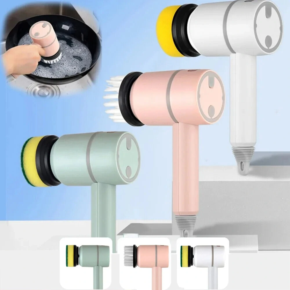 (image for) 3 in 1 USB Rechargeable Electric Cleaning Brush With Multifunctional Rotary Scrubbing Compact Design For Efficient Household Cleaning Includes 3 Brush Heads 1200MA Battery Capacity