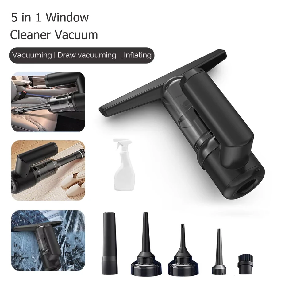 (image for) 5-IN-1 Window Cleaner Glass Scraper Wiper Strip Wireless Portable Handheld Powder Vacuum Cleaner Household Electric Scraper Glass Mirror Automatic Cleaning Suction Scraping