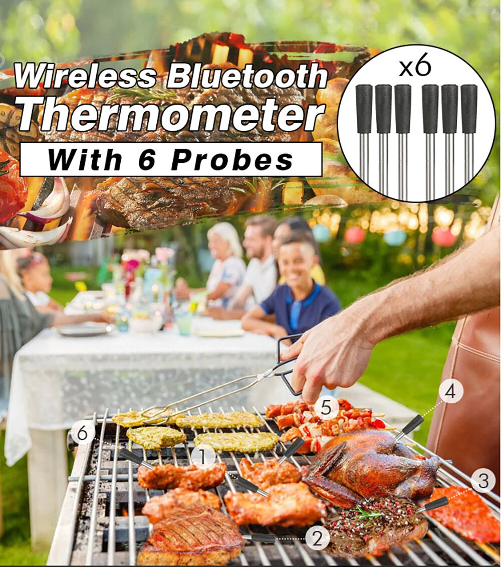 (image for) BBQ Probe Wireless Bluetooth BBQ Thermometer Kitchen Food Barbecue Thermometer Smart Cooking Thermometer 165ft Remote Meat Food Thermometer Instant Read