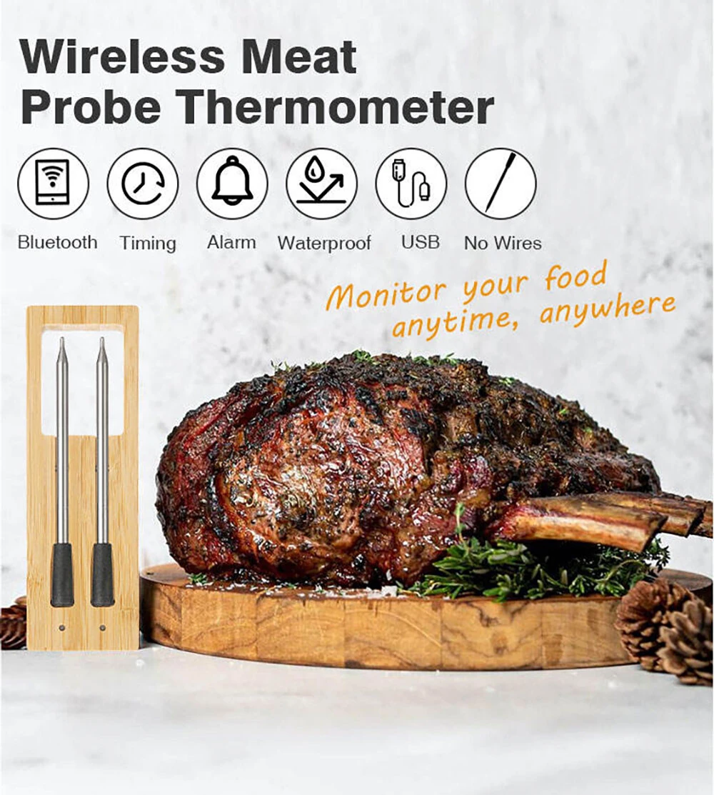 (image for) BBQ Probe Wireless Bluetooth BBQ Thermometer Kitchen Food Barbecue Thermometer Smart Cooking Thermometer 165ft Remote Meat Food Thermometer Instant Read